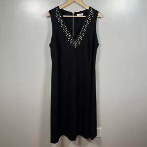 Calvin Klein Beaded Rhinestone Midi Dress Size 14W Black Event Formal Party - Picture 1 of 10