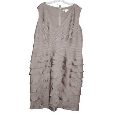 Coldwater Creek Dress Sz 20 Taupe Gray Shimmer Tiered Ruffle Sleeveless Evening - Image 1 of 4