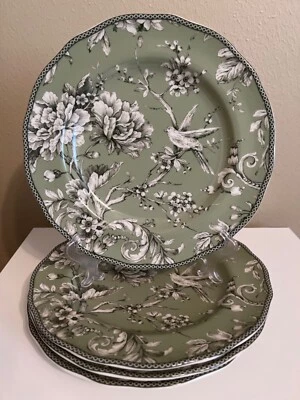 222 Fifth Adelaide Sage Green 10.75” Dinner Plate Set of 4 NEW - Image 1 of 4