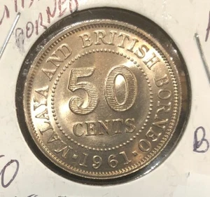 1961-H Moneta 50 Centesimi Malesia e Borneo Britannico NON CIRCOLATA Rame Nichel-KM#4.1 - Foto 1 di 4