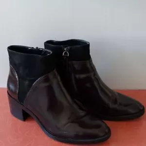 Zara Maroon Burgundy Patent Leather Black Chunky Heeled Boots Booties 8.5 - Picture 1 of 16
