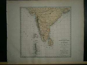 Grande carte 44 cm X 36 cm couleur 1878: France Etablissement Français l'Inde - Picture 1 of 3