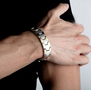 Luxus breit Armband Edelstahlkette Armkette Silber Gold Herren Magnetarmband NEU
