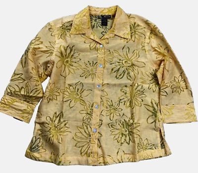 Mirasol Womens Linen Blend Blouse Size S Floral Button Front 3/4 Sleeve Collared - Image 1 of 4