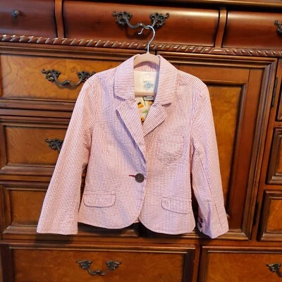 NWT OLD NAVY red & white stripe seersucker Florida lined blazer Girl's size XS - Image 1 of 4