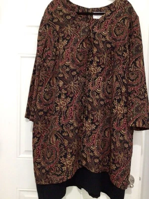 Vestido Danny Nicole One Piece Negro Bajo Multicolor Paisley Superposición 1XL Foto 1 de 4