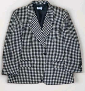 Vintage Planet 80s Tweed Blazer Cream Grey Houndstooth 16 18 Wool Oversized Boxy - Picture 1 of 7