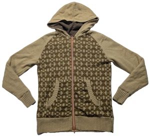 Vintage Y2K Paul Frank Damenpullover Lammwolle klein braun hellbraun Geo Reißverschluss Kapuze gefüttert - Bild 1 von 18