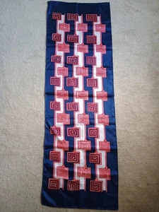 LADY HERITAGE Scarf Geometric Polyester Sillook Japan Red White Blue 15x46 VTG - Picture 1 of 5
