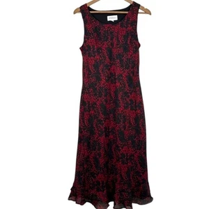 Vintage 90s Studio 1 Red Black Floral Ruffle Trim Midi Dress Grunge Indie Goth - Bild 1 von 5