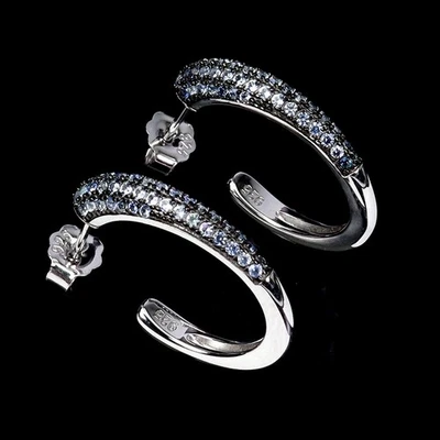 Pendientes de plata de ley 925 zafiro azul redondo corte diamante piedras preciosas joyería Foto 1 de 4