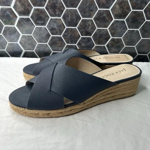 Jack Rogers Slotted Sloane Pebbled Espadrille Mid Wedge Size 10 Navy - Picture 1 of 6