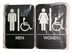 Men's Women's / Handicapped 9x6" Bathroom Restroom Signs Black / White No Drill - Picture 1 of 5