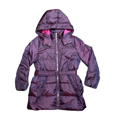 COACH Puffer Coat Womens Purple Hooded Belted Down Feather Winter Warm Sz Large - Image 1 of 4