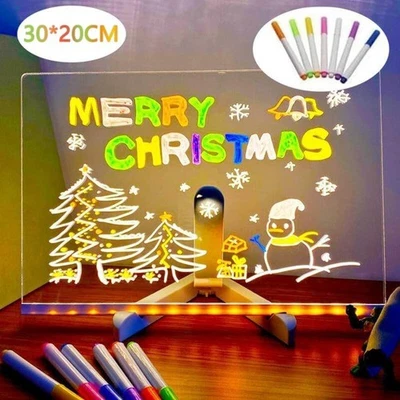 LED Note Board with 7 Coloured Pens Acrylic Dry Erase Illuminated Drawing Board - Image 1 of 4