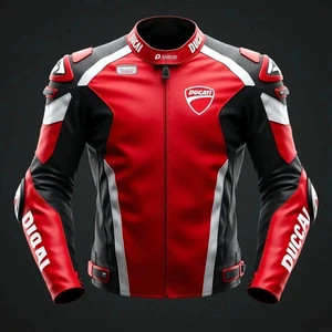 Red, Black & White Ducati MotoGP-Inspired Motorcycle Racing Leather Jacket - Picture 1 of 3