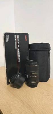 Sigma 105mm F/2.8 EX DG HSM OS Macro Lens for Nikon F - Boxed with Hood & Caps - Image 1 of 2