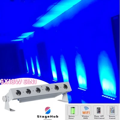 6x18w RGBWAUV LED Wash Battery Wireless Uplights DMX512 DJ Wall washer Bar Light - Image 1 of 4