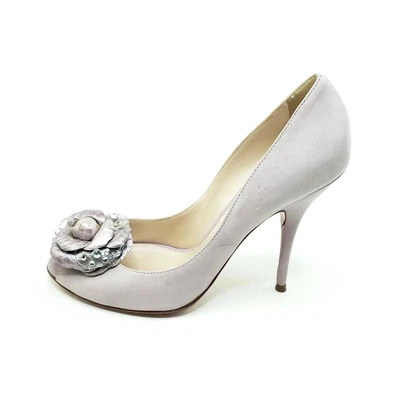 Casadei Lavender Floral Peep-Toe Pumps Suede Heels Made in It EU 38 / US 7.5-8 - Image 1 of 4