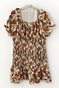 Cato Women’s Size XL Beige Floral Puff Sleeves Mini Dress NWT Tiered - Picture 1 of 19
