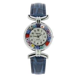 Reloj GlassOfVenice Murano Vidrio Millefiori con Banda de Cuero - Azul Multicolor - Imagen 1 de 6