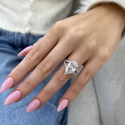 Pear Cut Lab Grown/CVD Diamond Engagement Gift Ring Solid 14k White Gold - Image 1 of 4