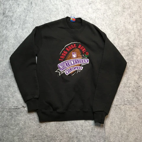 Vintage Northwestern Rose Bowl Sweatshirt Mens Small S Black Midwest Embroidery Cover