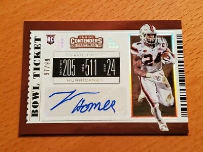 2019 Contenders Bowl Ticket #276 Travis Homer Miami Seahawks RB Auto #'d 97/99 - Image 1 of 2