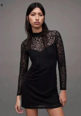 Mini Vestido All Saints Hanna Anita Negro EE. UU. Talla 2 / UK 6, Encaje Leopardo, NUEVO NUEVO CON ETIQUETAS Foto 1 de 4