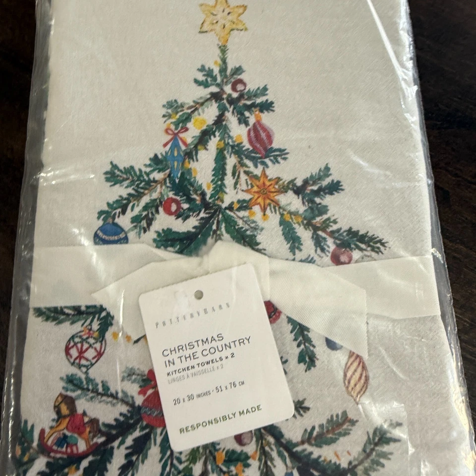 JUEGO DE 2 TOALLAS DE COCINA DE GRANERO DE CERÁMICA NAVIDAD EN EL PAÍS ~ TÉ DE MANO PARA INVITADOS Foto 1 de 4