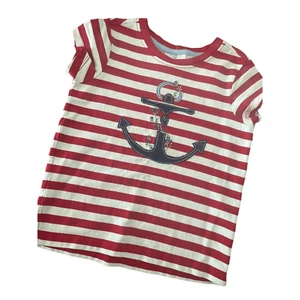Hanna Andersson Girls 110 / 5 Embroidered T Shirt Top Red White Blue Anchor - Picture 1 of 3
