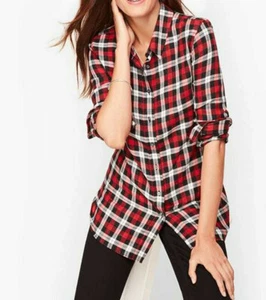 NWT Talbots Classic Cotton Rayon Metallic Shirt/ Blouse Red Black Plaid Sz 2XP - Picture 1 of 9