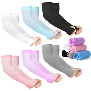 12 Pairs Sun Protection Sleeves UV Cooling Arm Men Women Sports with Thumb Ho... - Picture 1 of 7