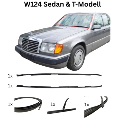 W124 Sedan & T-Model Windshield Sealing Complete Set 5 Pieces New - Image 1 of 4