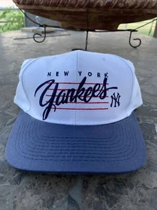 Vintage New York Yankees Five Bar Stripe Hat Snapback White Blue RARE 🔥 🔥 - Picture 1 of 9