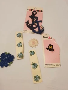 Vintage Applique iron sewn on patches blue flowers, anchor, bee, daisy - Picture 1 of 2