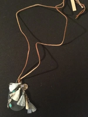 Collar Chan Luu Nuevo con Etiquetas 34" Cuero Plata Esterlina Rebanada Piedra Azul Mezcla Borla Foto 1 de 4