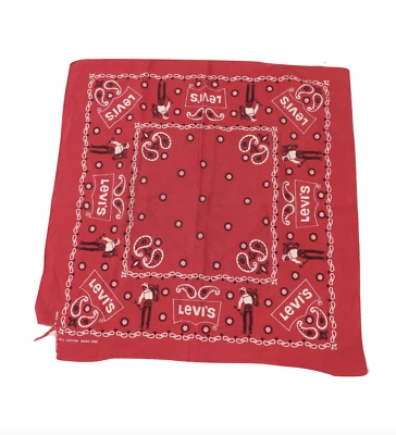 Lenço bandana vintage anos 60 Levis soletrar toda estampa vermelho EUA desgastado - Imagem 1 de 4