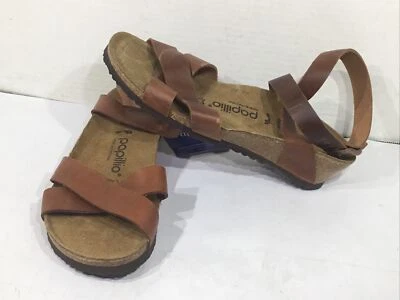 Papillio Womens Size 7 EU 38 Narrow Lola Cognac Leather Wedge Sandals Y23-518 - Image 1 of 4