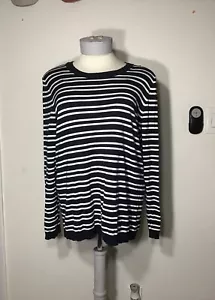 MARKET & SPRUCE ZANSIA CURVED HEM FRENCH TERRY KNIT TOP Sz 2X NAVY/White Striped - Picture 1 of 10