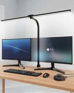 LED Schreibtischlampe Tischlampe Doppelkopf Leselampe Büroleuchte Dimmbar Klemm - Bild 1 von 7