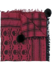 Philipp Plein Black + Red Shimmer Candy Scarf/fox fur Pom Pom, receipt provided - Picture 1 of 6