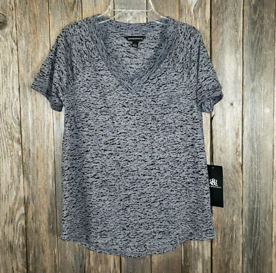 全新 Rock Republic XS 女式 T 恤上衣灰色 V 领 Burnout   — 第 1/4 张图片