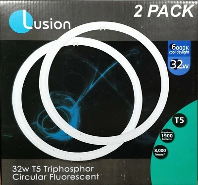 2 x 32W T5 Triphosphor Circular Fluorescent Tubes Lamps 6000K Cool Daylight - Image 1 of 3