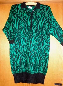 Woman's sz 44 - Green/Black SWEATER DRESS - Benellon - 3/4 sleeve - SHARP - Picture 1 of 3