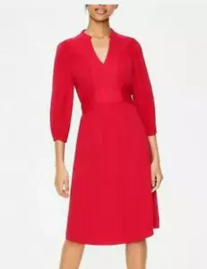 BODEN Size 10 L Ariadne Pink Red Dress Crinkle Tie Waist 3/4 Sleeve Lined V-Neck - Picture 1 of 12
