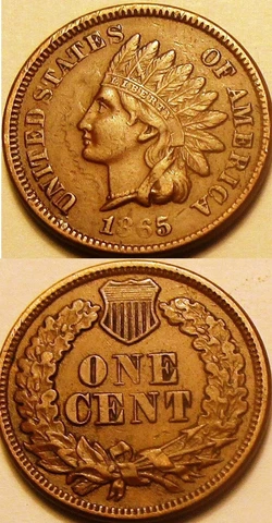 1865 INDIAN HEAD CENT Die Clash Fancy 5 Full LIBERTY Sharp XF Mint Error DE31F Cover