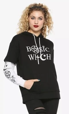 BASIC WITCH Hot Topic Sudadera con Capucha Talla 2X Nueva con Etiquetas Sudadera Negra Pagana Wiccan Magic Foto 1 de 4