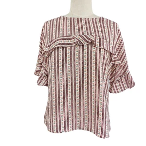 Top básico Zara para mujer talla mediana floral a rayas cuello redondo manga corta volantes - Imagen 1 de 11