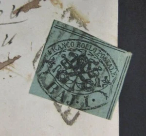 Italy Papal States 1852 1 bajocco USED on cover Sas 2A CV $420 190821015 - Picture 1 of 3